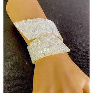 Retro MCM Lucite Iridescent Bold Bypass Crossover Clamper Art Deco Bracelet